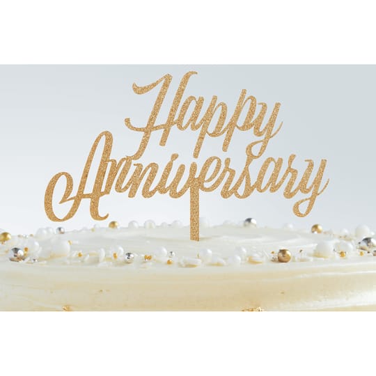 12 Pack: Gold Glitter Happy Anniversary Cake Topper by Celebrate It™